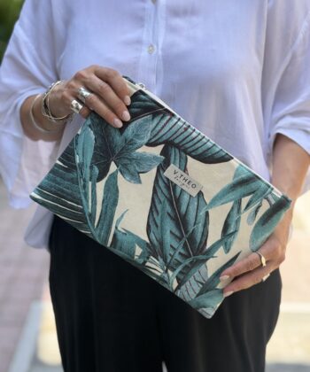 Petrol Leaves Print Clutch Bag