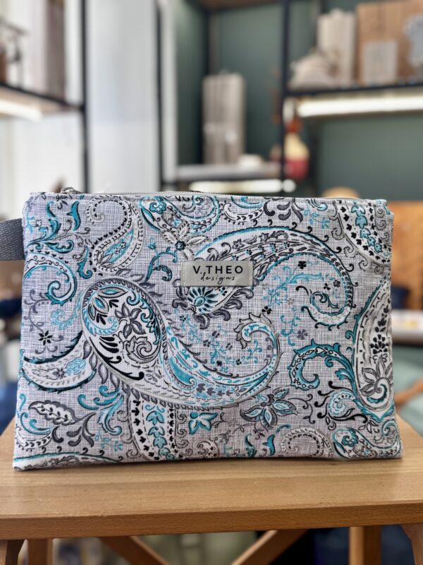Paisley Print Clutch Bag Blue Accents