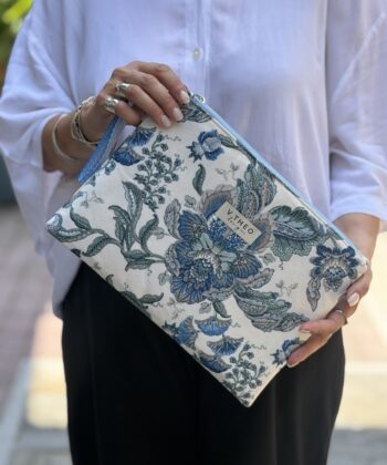 Flower Print Clutch Bag Blue