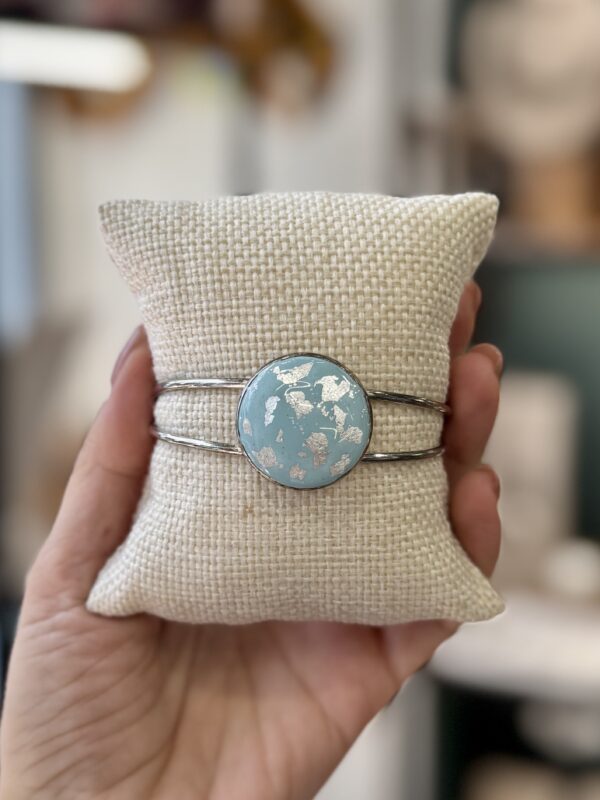 Silver Plated Polymer Clay Baby Blue Cuff Bracelet