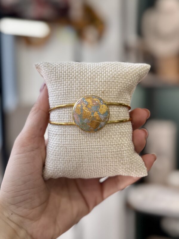 Gold Plated Polymer Clay Baby Blue Cuff Bracelet