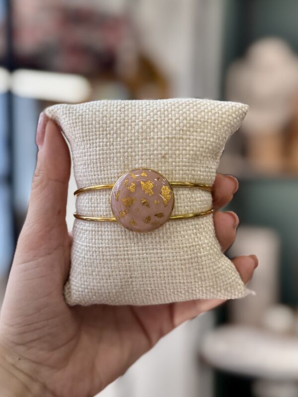 Gold Plated Polymer Clay Dusty Pink Cuff Bracelet