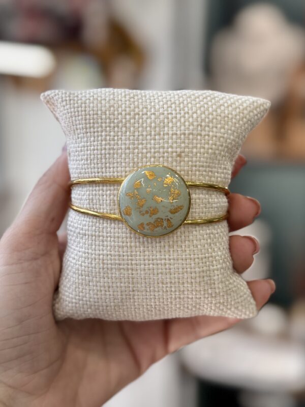 Gold Plated Polymer Clay Baby Mint Green Cuff Bracelet