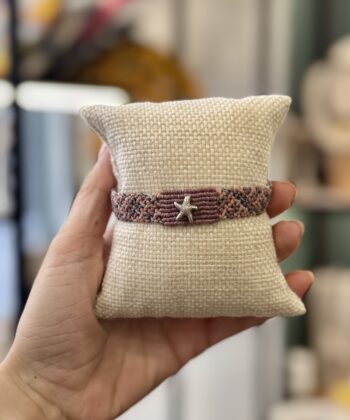 Χειροποίητο Βραχιόλι Boho Macrame Αστερίας Ροζ 2