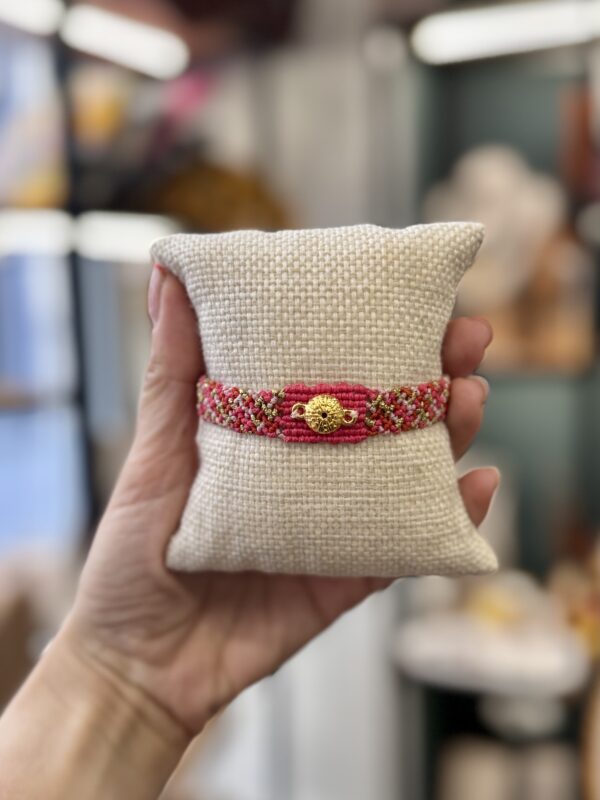 Χειροποίητο Βραχιόλι Boho Macrame Κοχύλι Κοραλί Ροζ 1