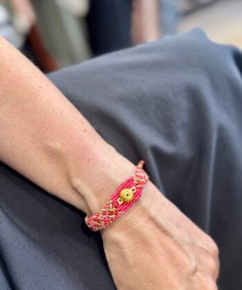 Χειροποίητο Βραχιόλι Boho Macrame Κοχύλι Κοραλί Ροζ 2