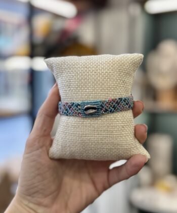 Χειροποίητο Βραχιόλι Boho Macrame Κοχύλι Μπλε Ροζ 1