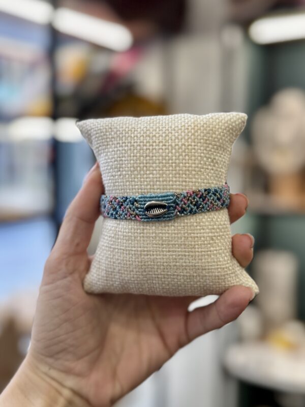 Handmade Boho Macrame Bracelet Shell Blue Pink