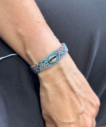 Χειροποίητο Βραχιόλι Boho Macrame Κοχύλι Μπλε Ροζ 2