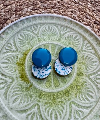 Ξύλινα Σκουλαρίκια 2 Κύκλοι Πετρόλ