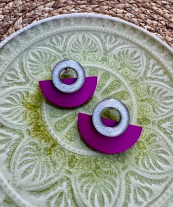 Ξύλινα Σκουλαρίκια Donut Ημικύκλιο Φούξια Γρκι