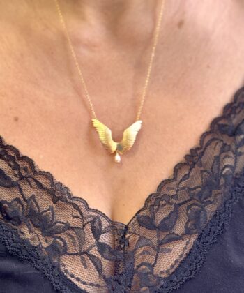 Gold Plated Wings Necklace Pearl