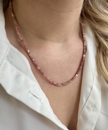 Necklace Semi precious Stone Jasper and Pearl