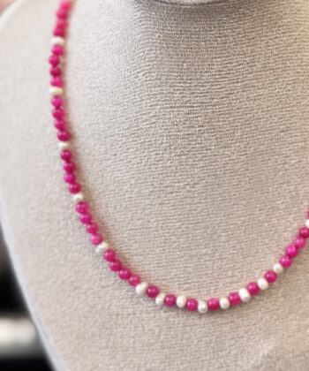 Necklace Semi precious Stone Jade and Pearls