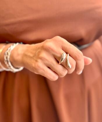 Μεγάλο Statement Δαχτυλίδι Ασήμι 2 Σταγόνες 2