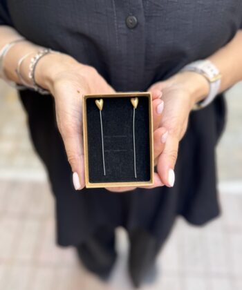 Σκουλαρίκια Αλυσίδα Ασήμι Επίχρυσο Μαύρο Καρδιά 3