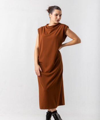 Φόρεμα Scuba Μidi Βάτες Καφέ 1