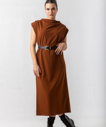 Φόρεμα Scuba Μidi Βάτες Καφέ 2
