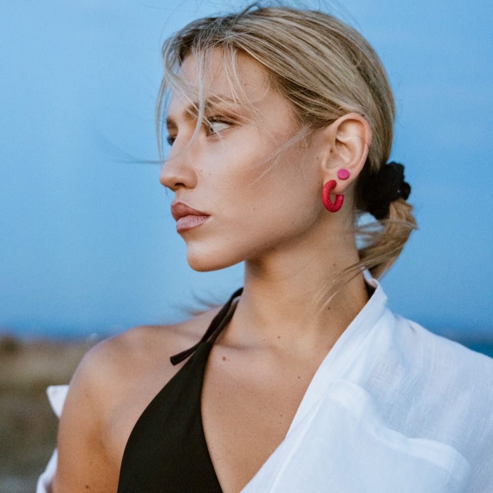 Polymer Clay Hoop and Stud Earrings Set - Image 2