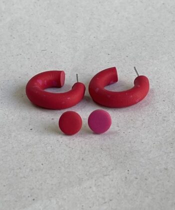 Σετ Σκουλαρίκια Πολυμερικός Πηλός Κρίκος και Καρφωτά Κόκκινο