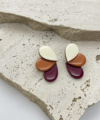 Ξύλινα Σκουλαρίκια 3 Σταγόνες Λευκό Πορτοκαλί Μοβ