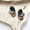 Ξύλινα Σκουλαρίκια 3 Σταγόνες Μαύρο Γκρι Καφέ