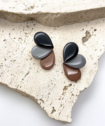 Ξύλινα Σκουλαρίκια 3 Σταγόνες Μαύρο Γκρι Καφέ