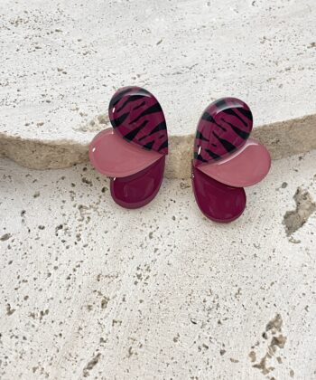 Ξύλινα Σκουλαρίκια 3 Σταγόνες Μοβ Magenta Ροζ