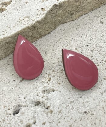 Ξύλινα Σκουλαρίκια Σταγόνα Ροζ 1