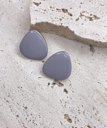 Ξύλινα Σκουλαρίκια Βότσαλο Γκρι 1