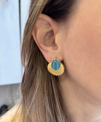 Σκουλαρίκια Χρυσά Πέτρα Μπλε