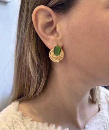 Σκουλαρίκια Χρυσά Πέτρα Πράσινο 1