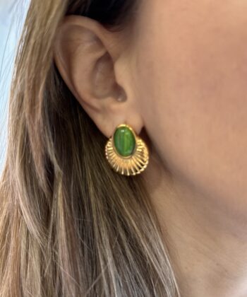 Σκουλαρίκια Χρυσά Πέτρα Πράσινο 2
