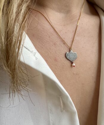 Κολιέ Ασήμι Επίχρυσο Λουλούδι Μαργαριτάρι 1