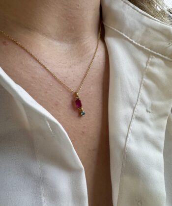 Κολιέ Επίχρυσο Ημιπολύτιμες Πέτρες Φούξια Χαολίτης Μπλε Τοπάζι 2