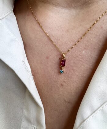 Κολιέ Επίχρυσο Ημιπολύτιμες Πέτρες Φούξια Χαολίτης Μπλε Τοπάζι 3