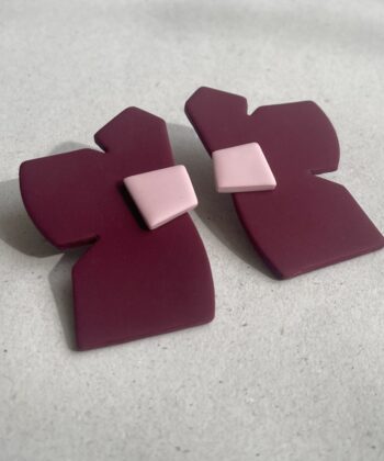 Round Polymer Clay Earrings Βurgundy Red Pink