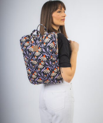 Backpack Fabric Blue Flowers Floral Daisies 2