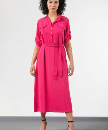 Φόρεμα Midi Σεμιζιέ Φούξια