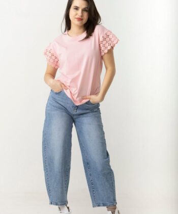 Γυναικεία Μπλούζα Δαντέλα Ροζ 1