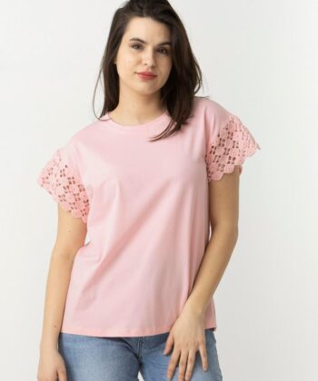 Γυναικεία Μπλούζα Δαντέλα Ροζ 2