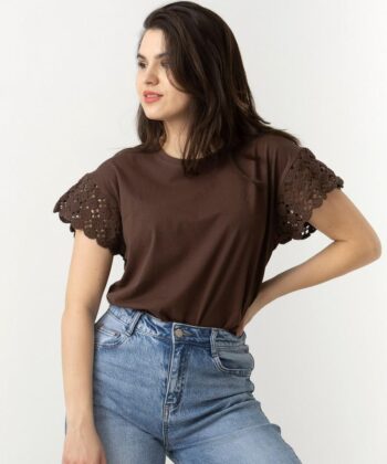 Γυναικεία Μπλούζα Καφέ Δαντέλα 1