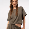 Women's Short Sleeve Loose Fit Blouse Olive Green