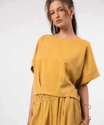 Women's Short Sleeve Loose Fit Blouse Mustard Yellow
