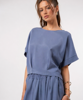 Women's Short Sleeve Loose Fit Blouse Blue