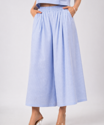 Γυναικεία Ριγέ Παντελόνα Φαρδιά Γραμμή Γαλάζιο