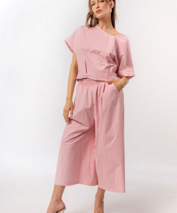 Γυναικεία Ριγέ Παντελόνα Φαρδιά Γραμμή Ροζ 2