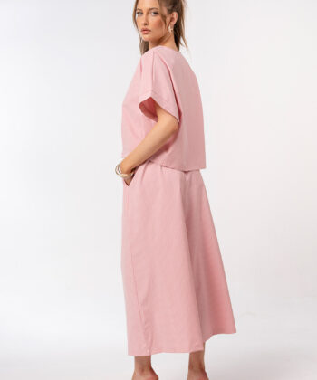 Γυναικεία Ριγέ Παντελόνα Φαρδιά Γραμμή Ροζ