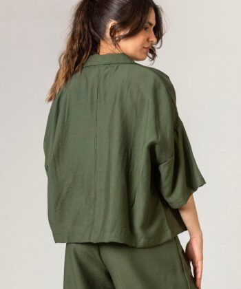 Γυναικείο Πουκάμισο Λινό Οversized Λαδί 2