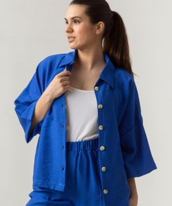 Γυναικείο Πουκάμισο Λινό Οversized Μπλε 1
